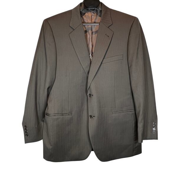Jos. A. Bank 100% Wool Blazer Men's 44R Chocolate Brown Pinstripe Herringbone - Picture 1 of 8